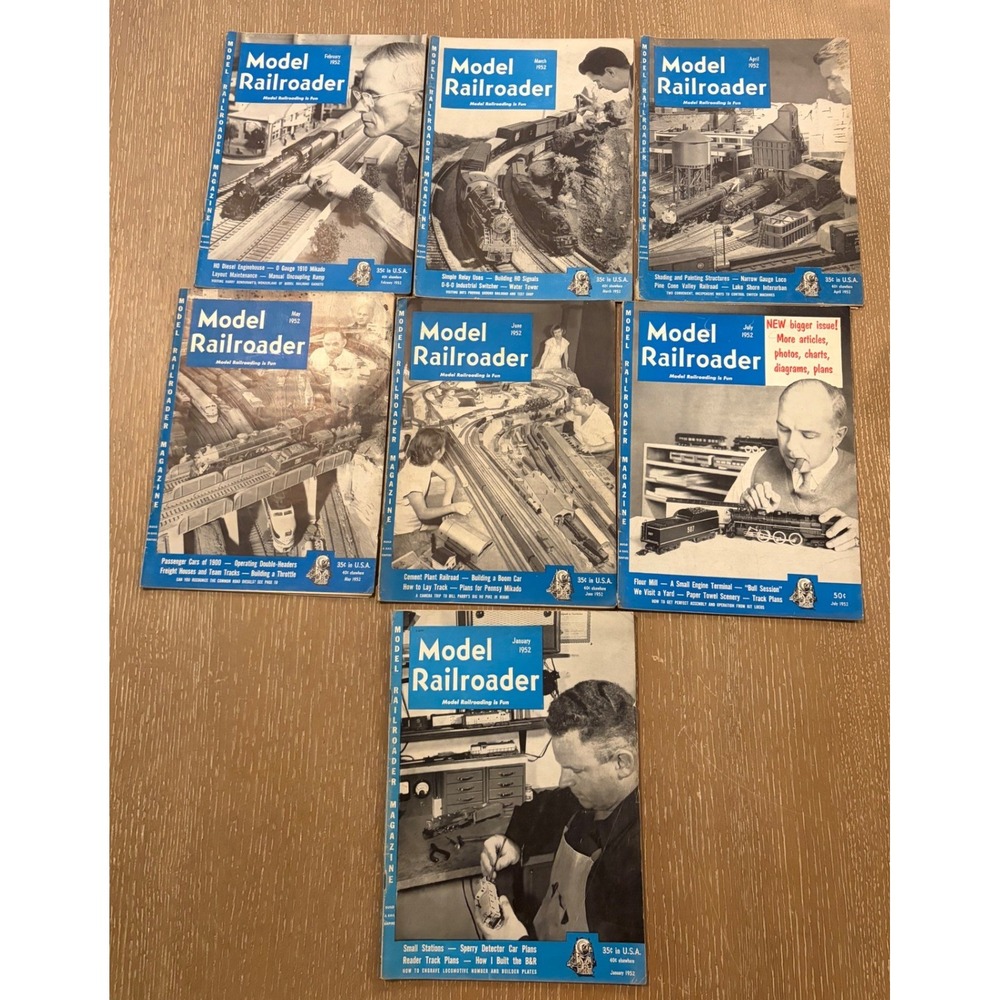 Vintage Model Railroader Magazine 1952 Lot of 7 January-July Train Hobby HO O Ga